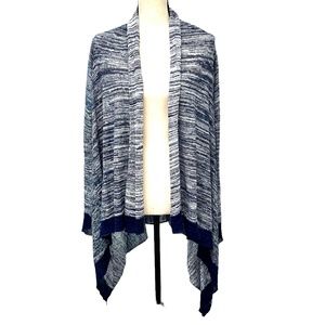 DKNY PURE BLUE AND WHITE OPEN KNIT CARDIGAN ASYMMETRICAL HEM SPACE DYE